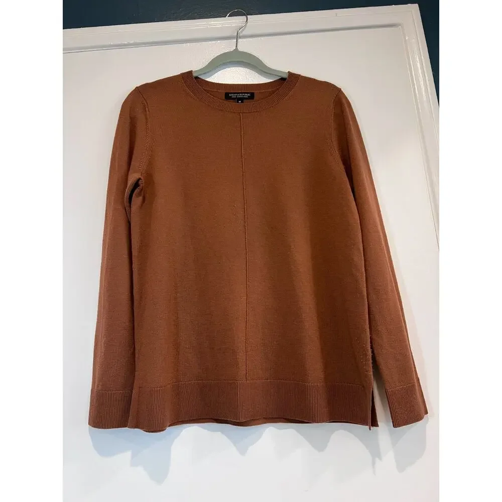 Banana Republic 100% Merino Wool Crewneck Sweater Rust Orange Men's Medium M